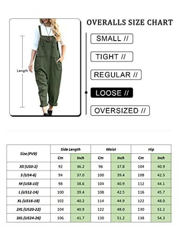 Women Long Casual Loose Bib Pants Overalls Baggy Rompers Jumpsuits with Pockets PV9 