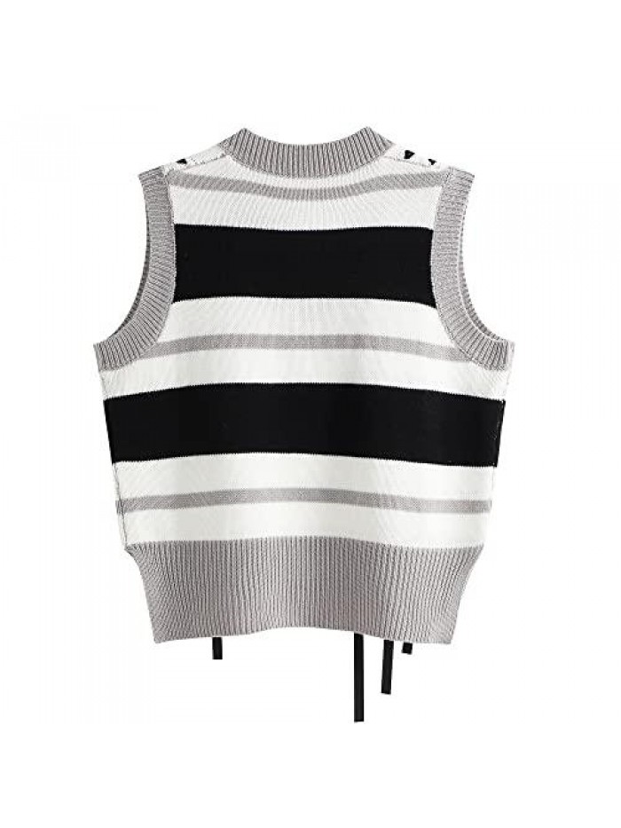 Future Women's V-Neck Sleeveless Striped Sweater Drawstring Undershirt Vest 