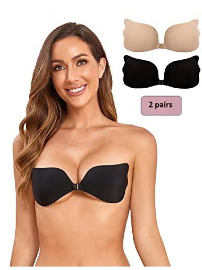 Women Adhesive Bras Push Up Strapless Sticky Bra Backless Silicone Breasts Lifting Bra 2 Pairs 