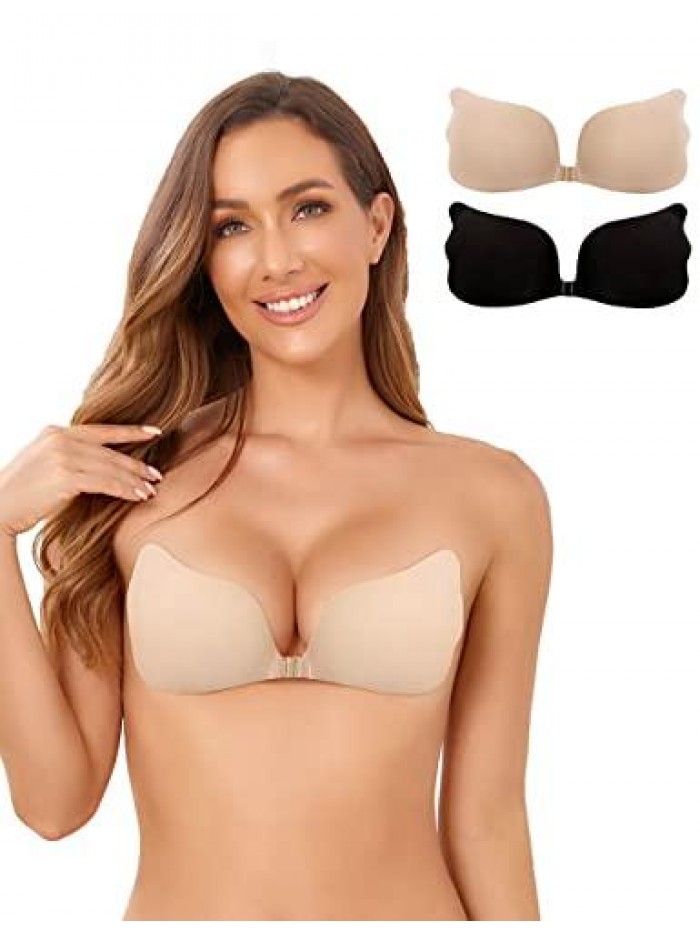 Women Adhesive Bras Push Up Strapless Sticky Bra Backless Silicone Breasts Lifting Bra 2 Pairs 