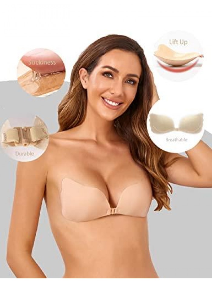 Women Adhesive Bras Push Up Strapless Sticky Bra Backless Silicone Breasts Lifting Bra 2 Pairs 