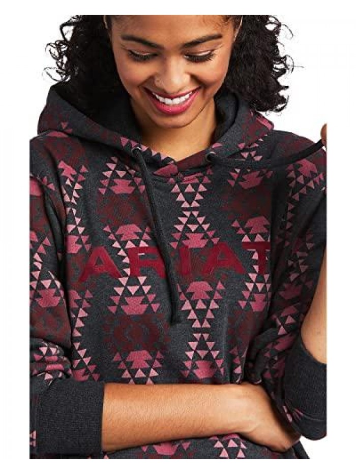 Women's Charcoal R.E.A.L. Southwestern Print Hoodie Pullover Sweatshirt 