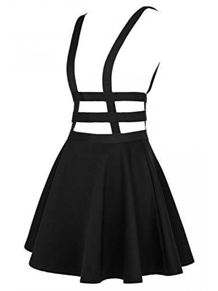 Women's Braces Skirt Pleated A-Line Suspender Mini Skirt 