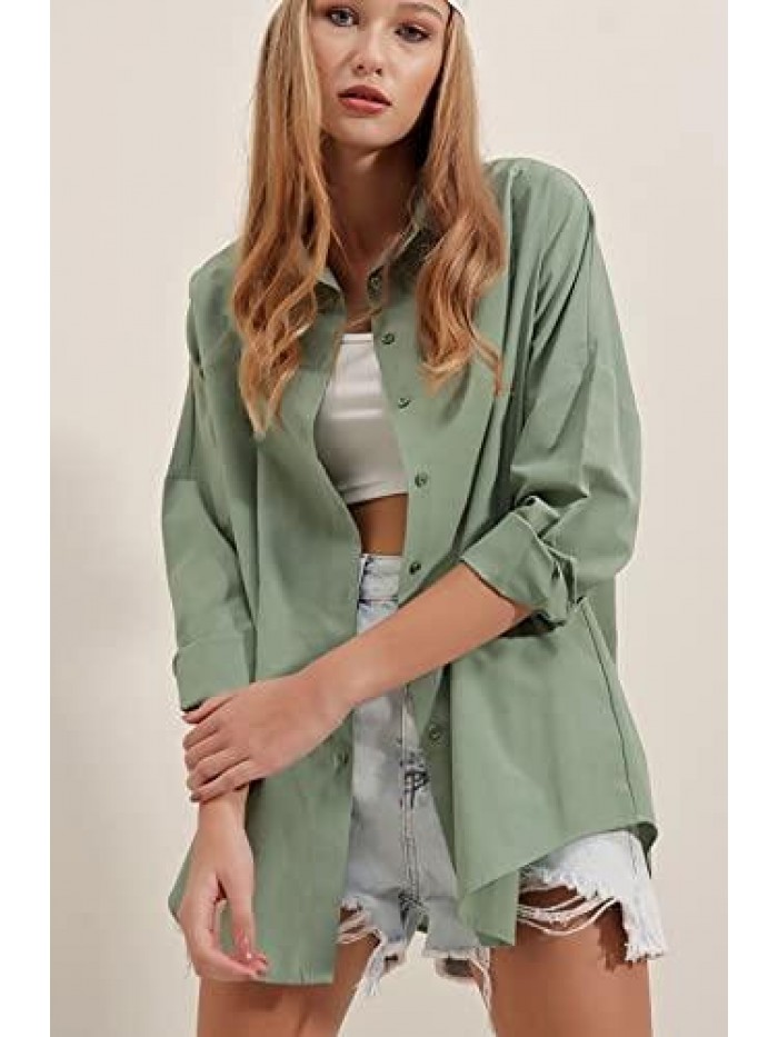 Dressy Blouses Tops, Casual Long Sleeve Loose Fit Button Down Shirts 