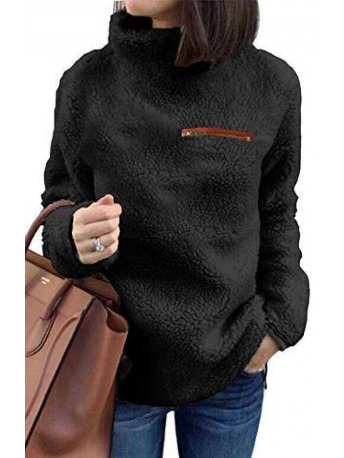 Sherpa Pullover Sweaters for Women Winter Warm Tunic Tops Sweatshirts 