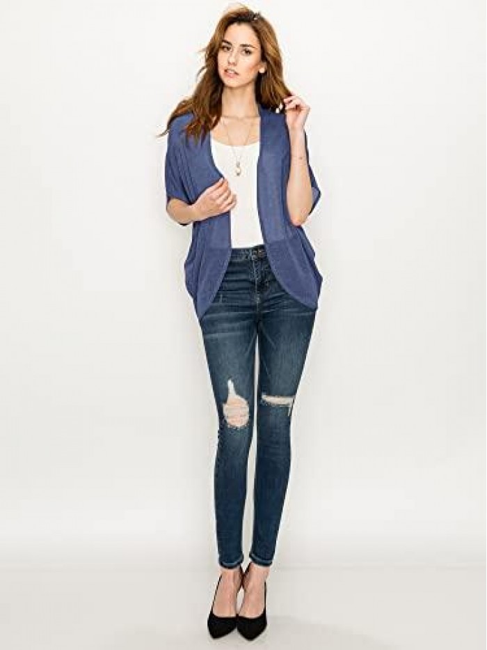 Short Sleeve Open-Front Batwing Cardigan - Made in USA 