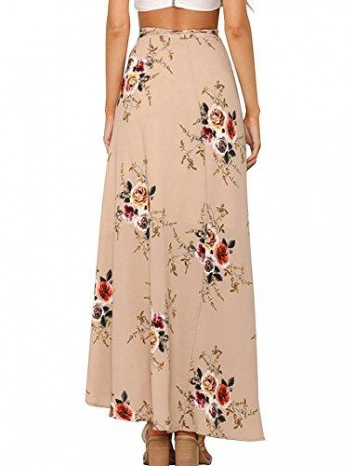 Womens Boho Floral Tie Up Waist Summer Beach Wrap Cover Up Maxi Skirt 