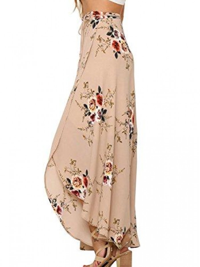 Womens Boho Floral Tie Up Waist Summer Beach Wrap Cover Up Maxi Skirt 