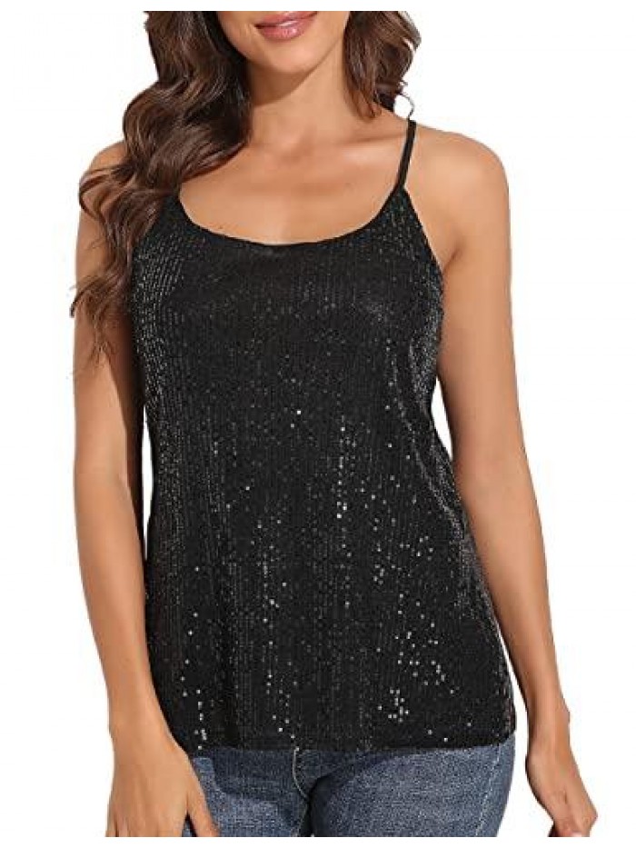 Womens Sparkly Sequin Camisole Tops Sleeveless Glitter Party Tank Top 