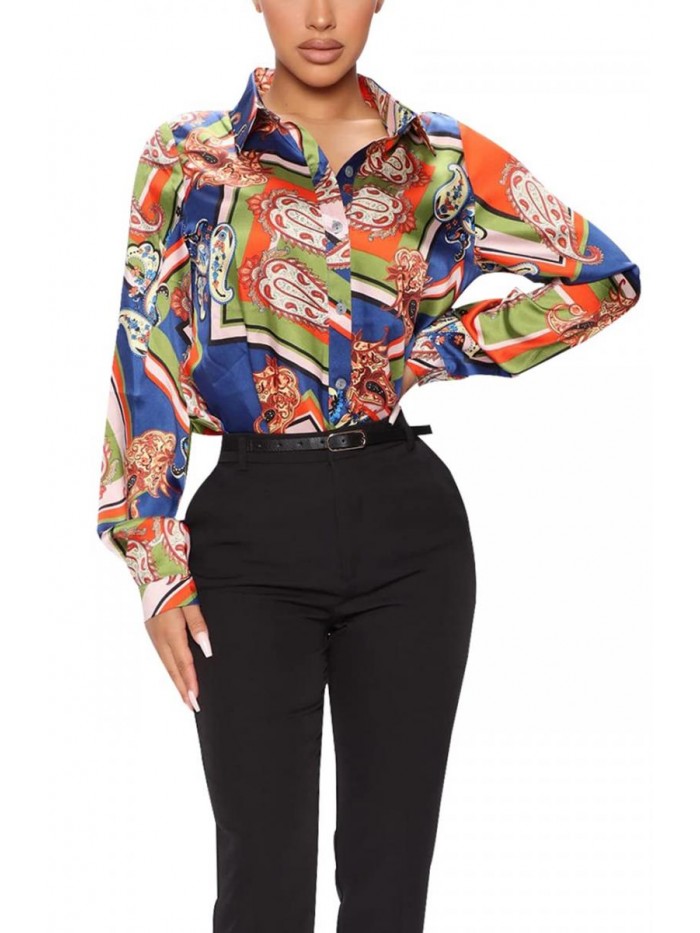 Button-Down Shirts Colorful Shirt Floral Print Dressy Tops Loose Collar Long Sleeve Sexy T-Shirts  