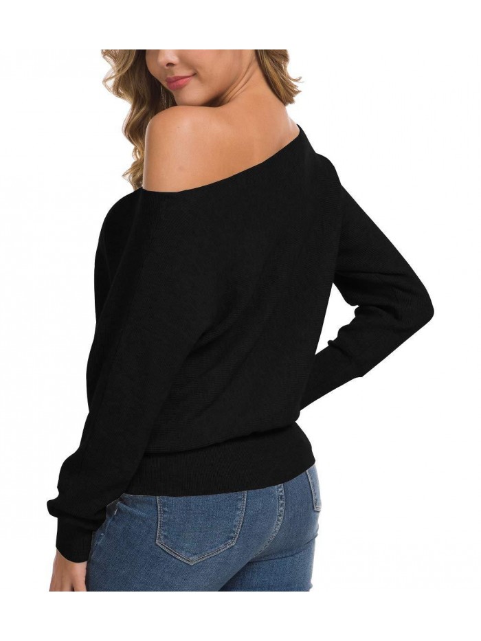 Women's Off Shoulder Sweater Long Sleeve Loose Pullover Knit Jumper 