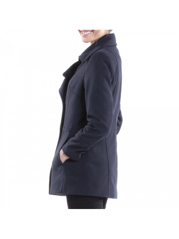 Swiss Emma Womens Peacoat Double Breasted Overcoat 3/4 Length Wool Blazer 