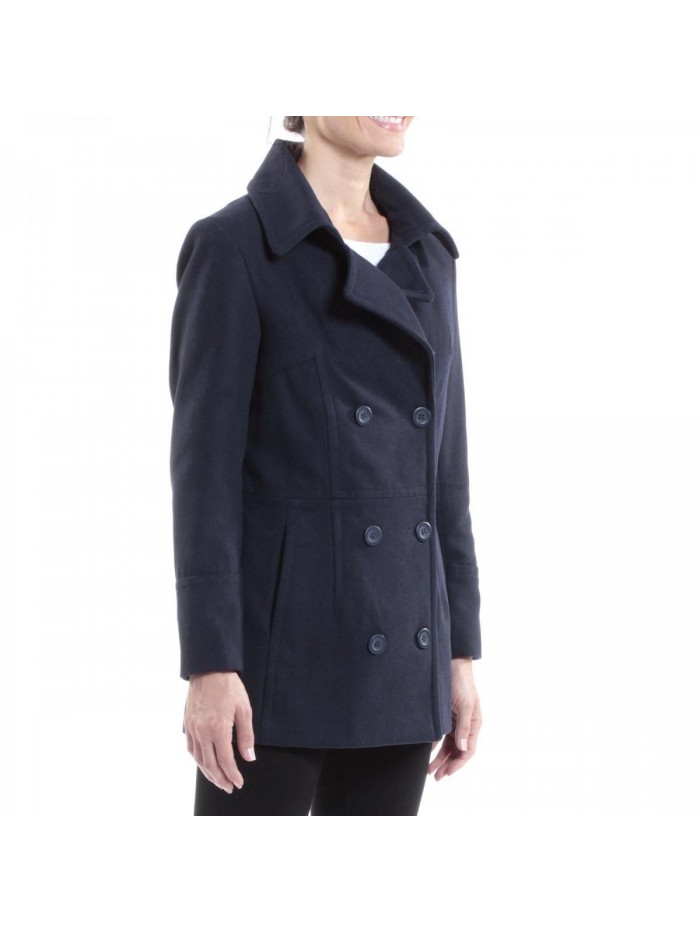 Swiss Emma Womens Peacoat Double Breasted Overcoat 3/4 Length Wool Blazer 