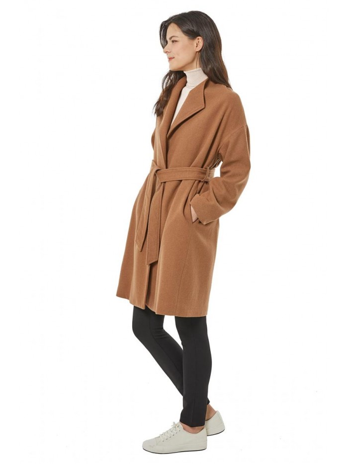 You Be Women's Wool Belted Wrap Relaxed Fit Coat 