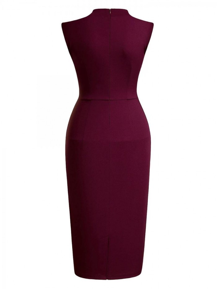 Women's Retro 1950s Style Half Collar Ruffle Cocktail Pencil Dress 