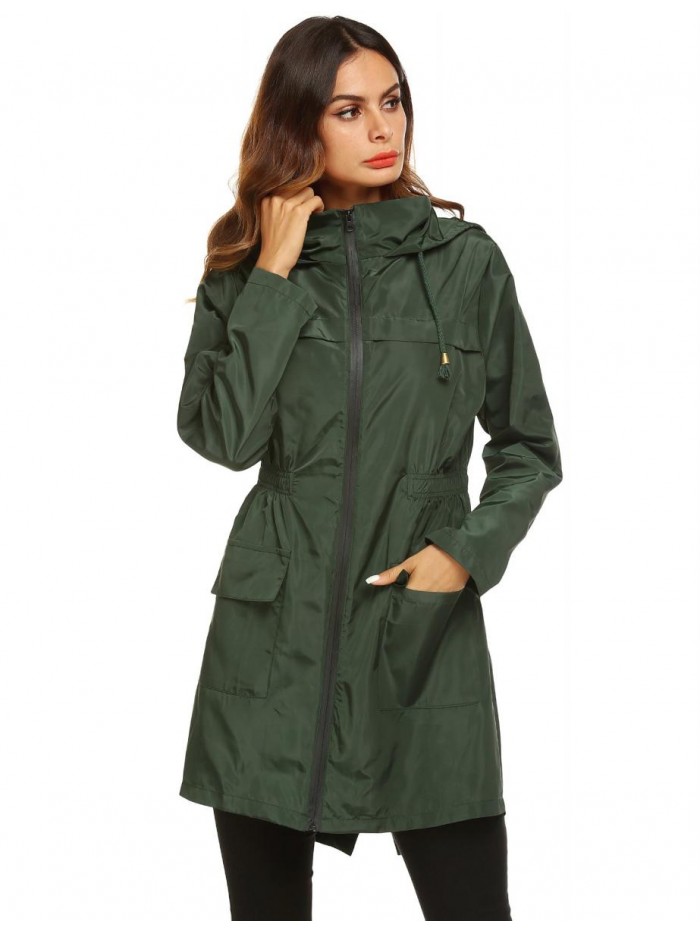 Women Waterproof Lightweight Rain Jacket Active Outdoor Hooded Raincoat 