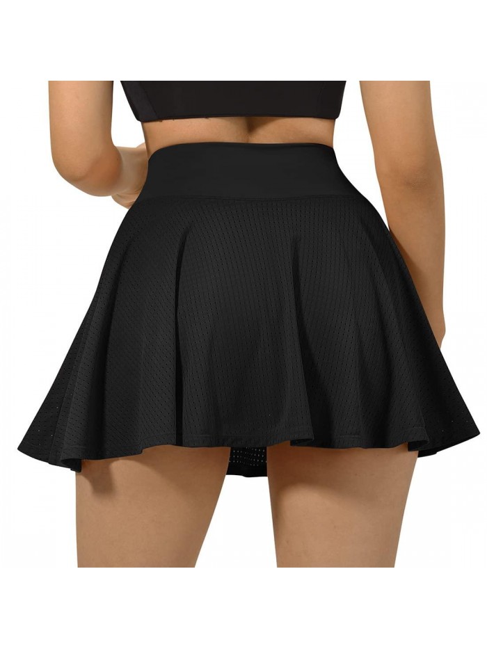 Womens Pleated Tennis Skirt Crossover High Waisted Mesh Golf Skorts 