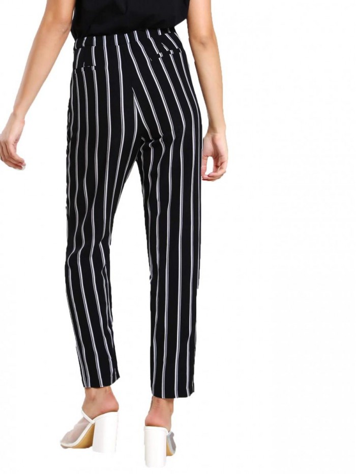 Women's Striped Elastic High Waist Slim Fit Loose Casual Long Pants 