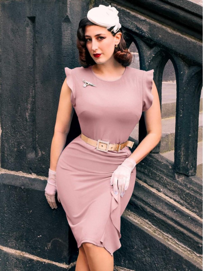 Women's Business Retro Ruffles Slim Cocktail Pencil Dress 