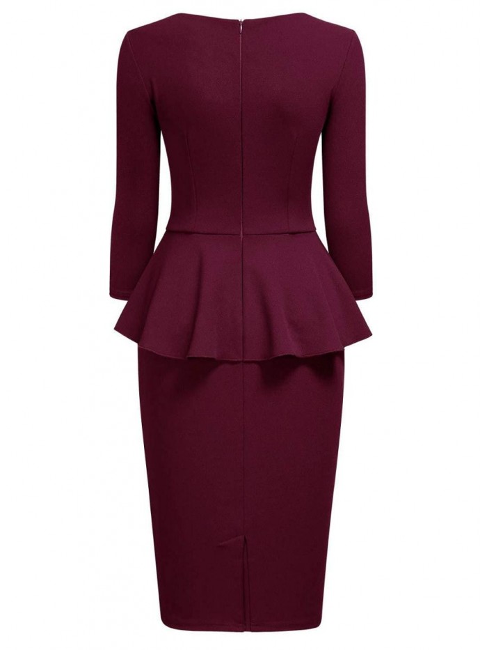 Women's Retro Square Neck Ruffle Style Slim Business Pencil Dress 