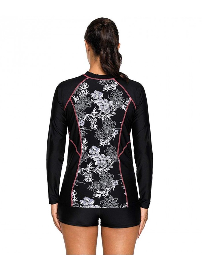 Women's Long Sleeve Sun Protection Rashguard Swimwear Athletic Tankini 