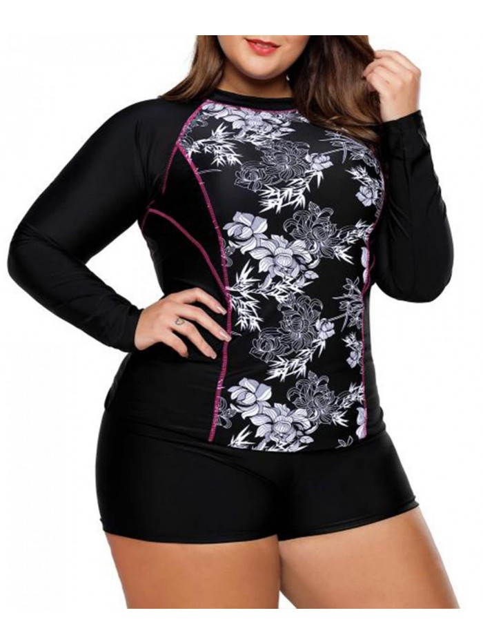 Women's Long Sleeve Sun Protection Rashguard Swimwear Athletic Tankini 