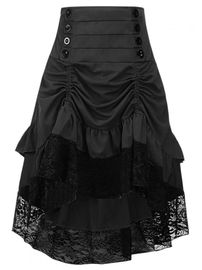 Fashion Womens Gothic Steampunk Skirt Asymmetrical High Low Dress 