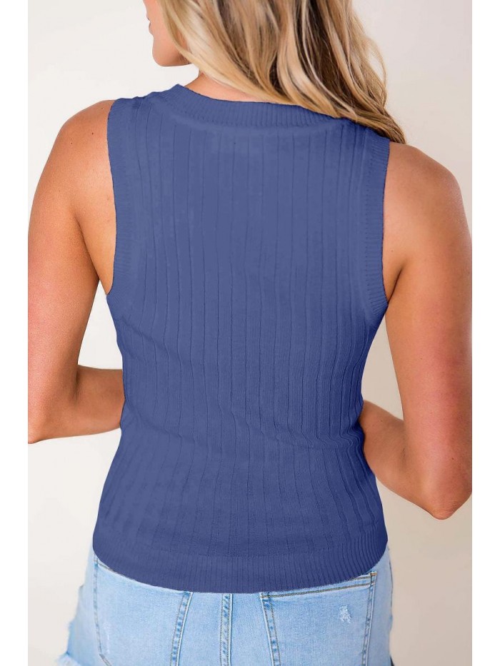 Women's Sleeveless Sweater Tank Tops Ribbed Knit Fitted Shirt Vest 