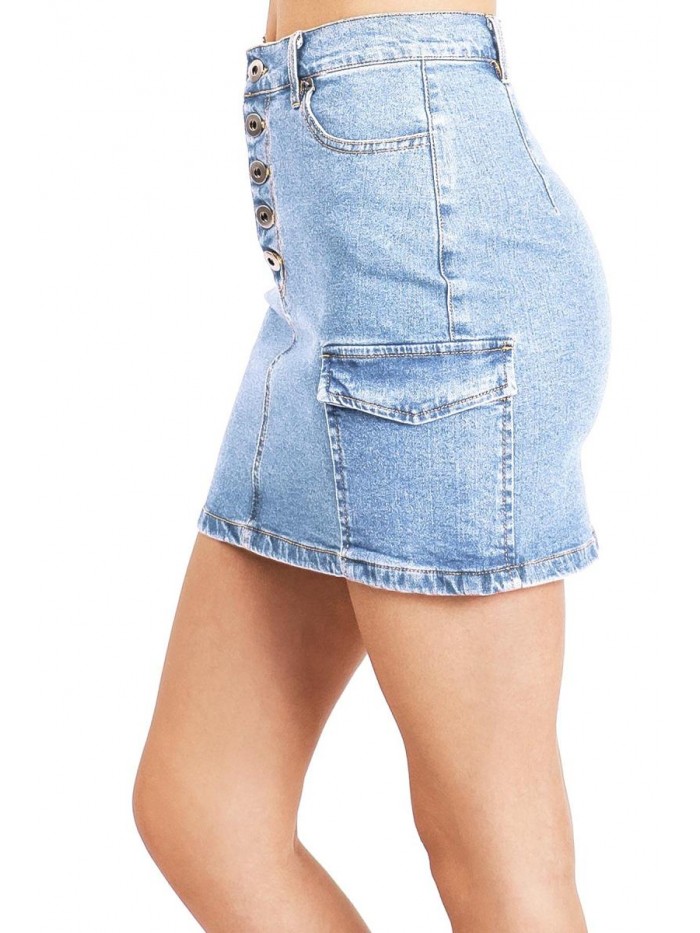 Tree Women's Juniors Cargo Denim Mini Skirt 