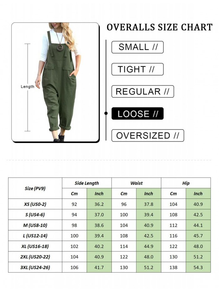 Women Long Casual Loose Bib Pants Overalls Baggy Rompers Jumpsuits with Pockets PV9 