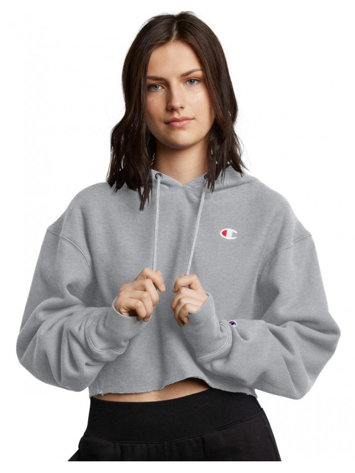 Women's Reverse Weave Cropped Cut-Off Hoodie, Left Chest C 