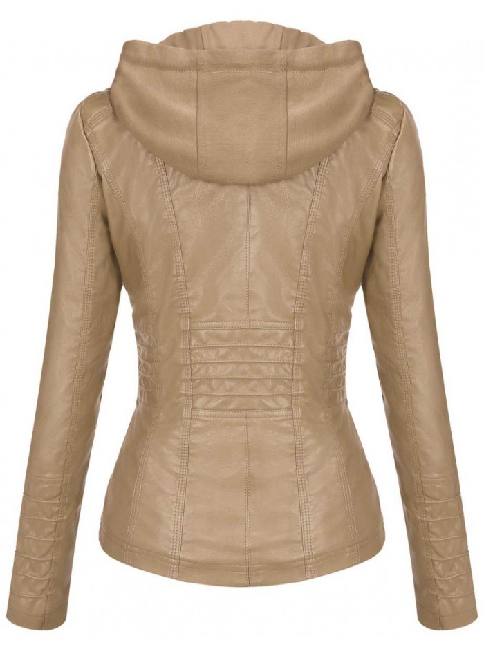 Women's Removable Hooded Faux Leather Jackets 