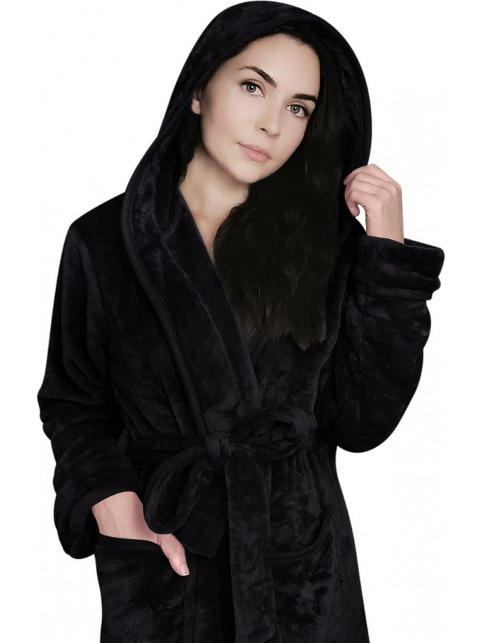 Threads Women Fleece Hooded Bathrobe - Plush Long Robe 