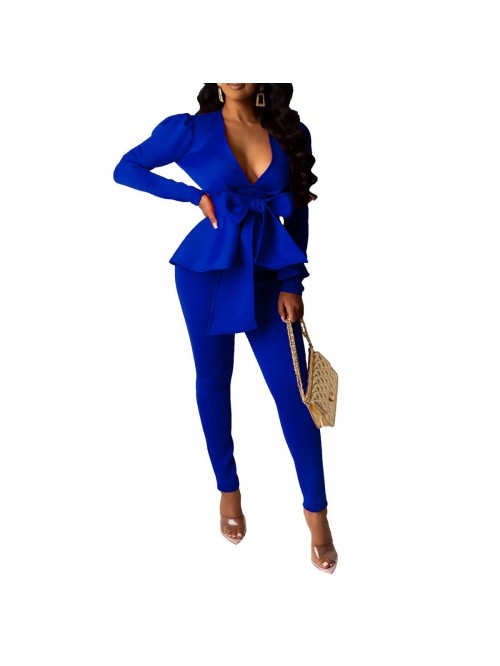 Elegant 2 Pieces Business Suit Set - Sexy Deep V N...