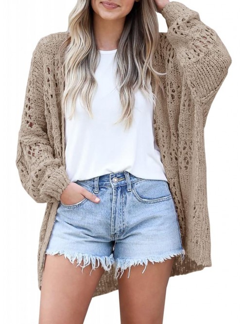 Womens Crochet Cardigan Sweater Kimonos Boho Solid...