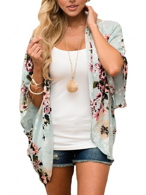 Women's Summer Floral Print Kimonos Loose Half Sle...