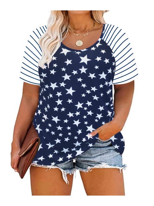 Plus Size Tops for Women Raglan Striped Floral Col...