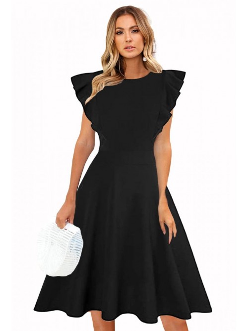 Womens Dresses Elegant Ruffles Cap Sleeves Summer ...