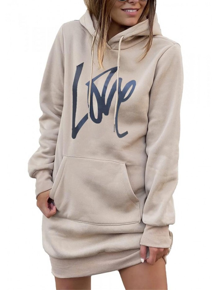 Women's Hooded Sweatshirt Drawstring Lightweight Long Sleeve Pullover Hoodie Dress 