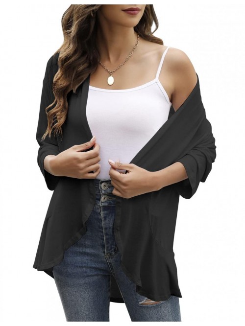 Women's 3/4 Sleeves Front Open Lightweight Cardiga...