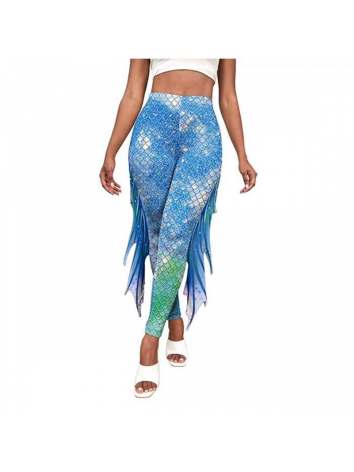 Womens Mermaid Leggings Funny Novelty High Waist Stretchy Slim Long Pants 