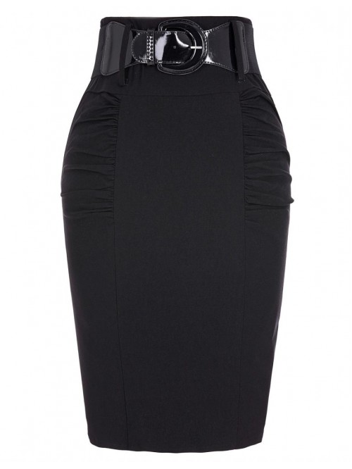 Stretchy Pencil Skirt Side Pleated Business Skirts...