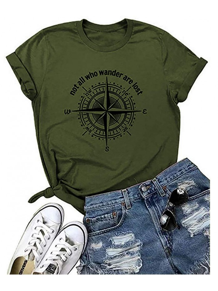 Not All Who Wander are Lost T-Shirt Workout Shirts Summer Funny Letters Compass Graphic Casual Tops Athletic Tee 