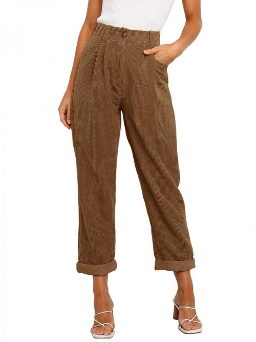 Corduroy Pants for Women Elastic High Waisted Pant...