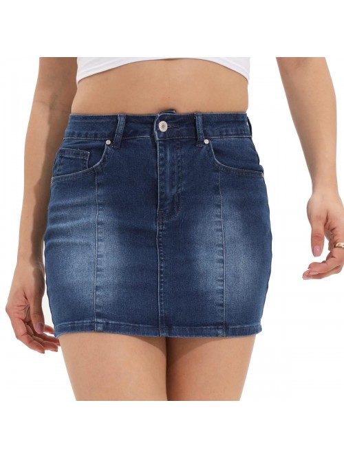 Women's Casual Mid Waisted Stretch Jean Skirts Was...