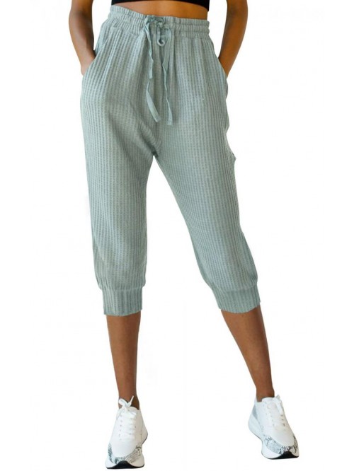 Women's Drawstring Capri Pants Joggers Waffle Knit...