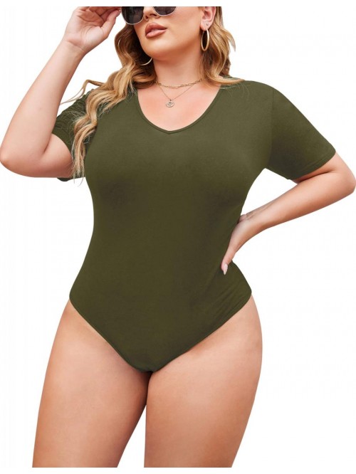 Women's Bodysuit Plus Size Short Sleeve Scoop Neck...