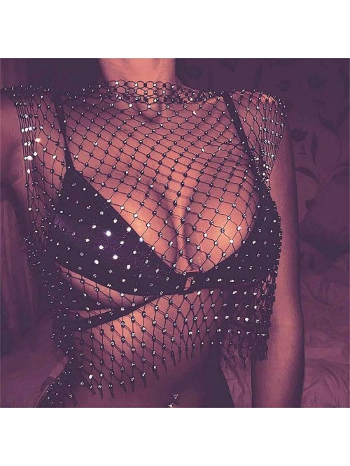 Rhinestone Mesh Body Chains Hollow Tank Tops Bikin...