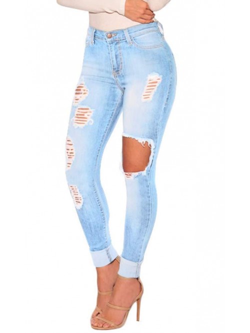 High Waisted Butt Lift Stretch Ripped Skinny Jeans...