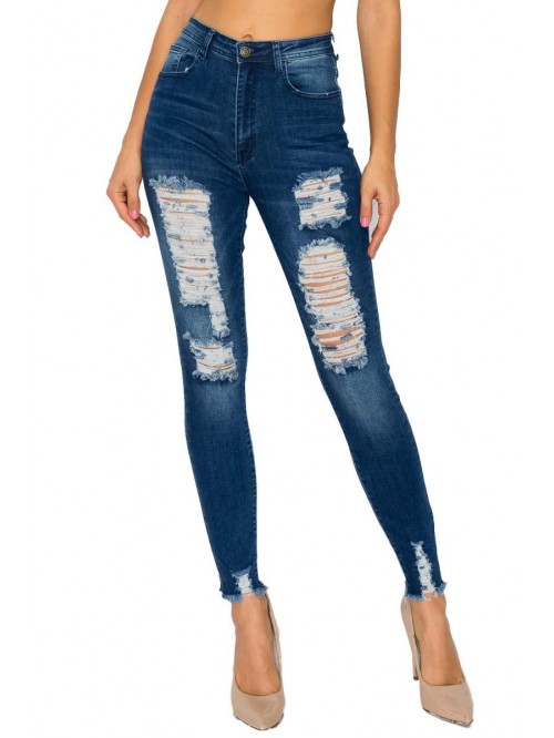 Waisted-Rise Colored Stretch Skinny Destroyed Ripp...